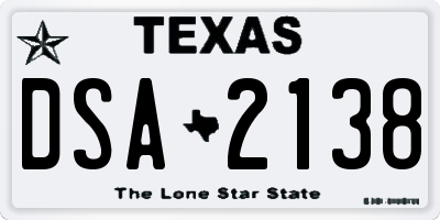 TX license plate DSA2138