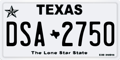 TX license plate DSA2750