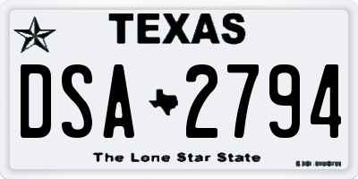 TX license plate DSA2794