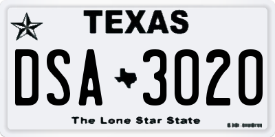 TX license plate DSA3020
