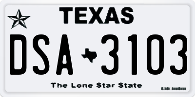 TX license plate DSA3103