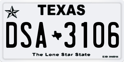 TX license plate DSA3106