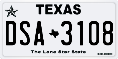 TX license plate DSA3108