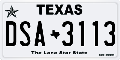 TX license plate DSA3113