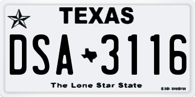 TX license plate DSA3116