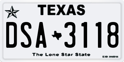 TX license plate DSA3118