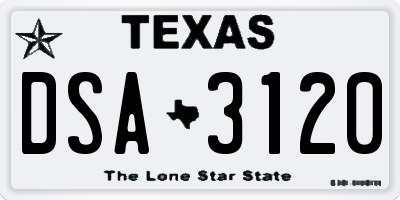 TX license plate DSA3120