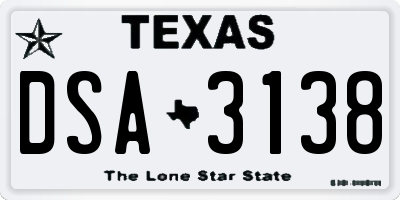 TX license plate DSA3138