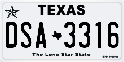 TX license plate DSA3316