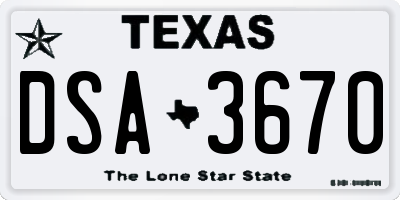 TX license plate DSA3670
