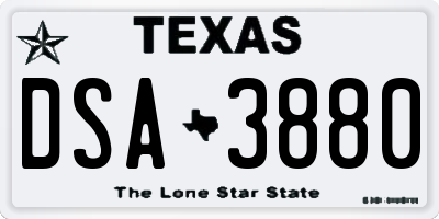 TX license plate DSA3880