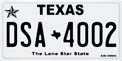 TX license plate DSA4002