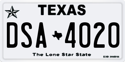 TX license plate DSA4020