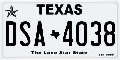 TX license plate DSA4038
