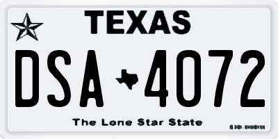 TX license plate DSA4072