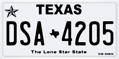 TX license plate DSA4205