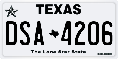 TX license plate DSA4206