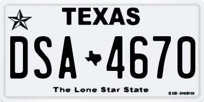 TX license plate DSA4670