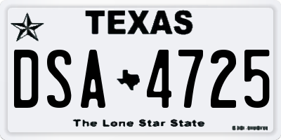 TX license plate DSA4725