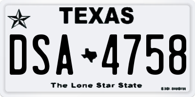 TX license plate DSA4758