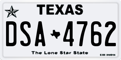 TX license plate DSA4762