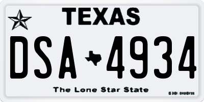 TX license plate DSA4934