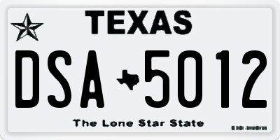 TX license plate DSA5012