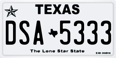 TX license plate DSA5333