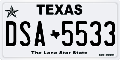 TX license plate DSA5533