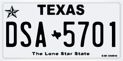 TX license plate DSA5701