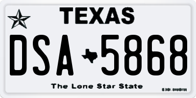 TX license plate DSA5868