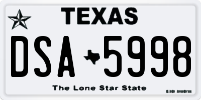 TX license plate DSA5998