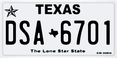 TX license plate DSA6701