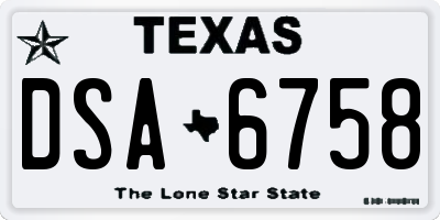 TX license plate DSA6758