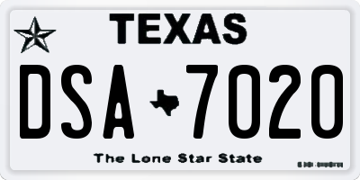 TX license plate DSA7020