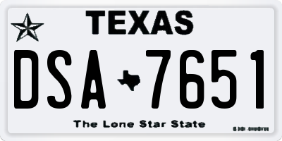 TX license plate DSA7651