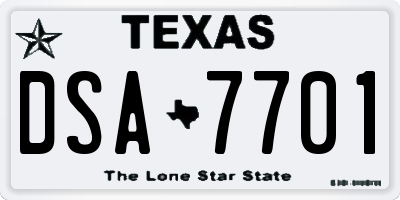 TX license plate DSA7701
