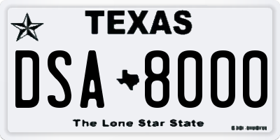 TX license plate DSA8000