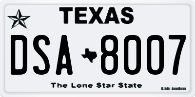 TX license plate DSA8007
