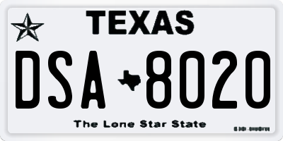 TX license plate DSA8020