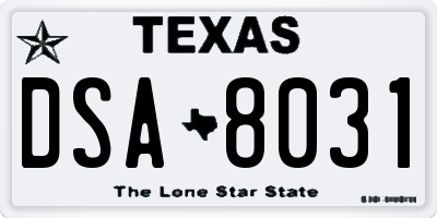 TX license plate DSA8031