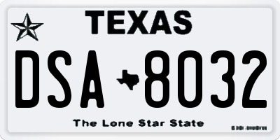 TX license plate DSA8032