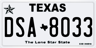 TX license plate DSA8033