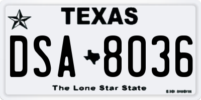 TX license plate DSA8036