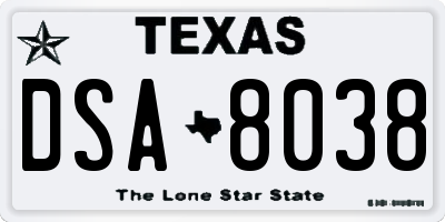 TX license plate DSA8038