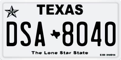 TX license plate DSA8040
