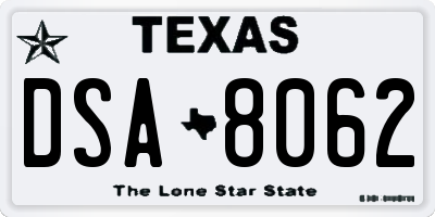 TX license plate DSA8062