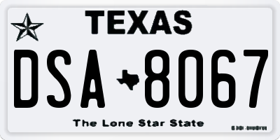 TX license plate DSA8067