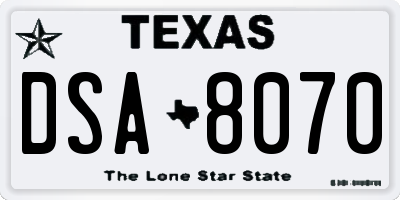 TX license plate DSA8070