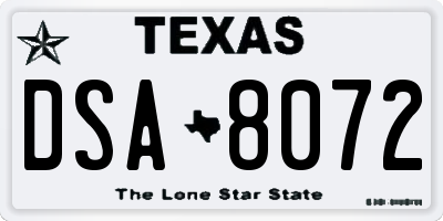 TX license plate DSA8072